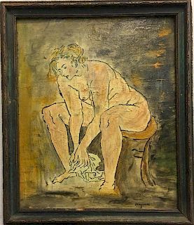 Signed Zanger (20th C.)- Oil on Board of a Nude