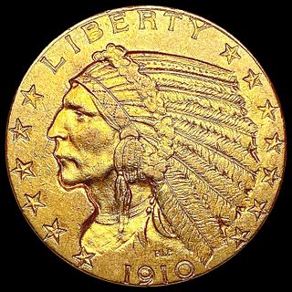1910 $5 Gold Half Eagle NEARLY UNCIRCULATED