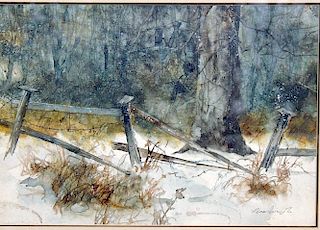 Paul Scarborough Watercolor, Winter Landscape