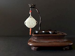 ANTIQUE Chinese White Jade Hanging Pendent, Ming period. Hanger and rest are recent. Pendent 2" diameter and very thick and h