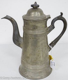 AMERICAN 19th C DECORATED PEWTER COFFEE POT
