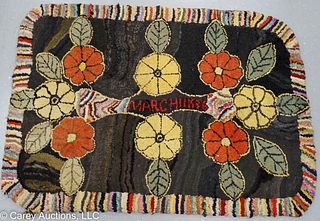 1886 DATED FLORAL HOOKED RUG