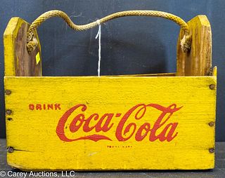 ANTIQUE YELLOW PAINTED WOOD COCA COLA CARRIER