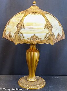 NICE ANTIQUE SLAG GLASS TABLE LAMP