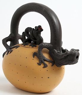 Chinese Yixing "Golden Egg Dragon" Clay Teapot
