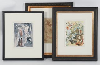 Three Dali Woodcut Prints From the Divine Comedy Series