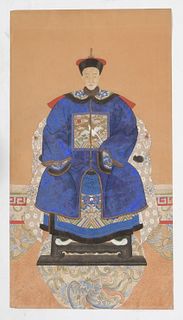 A Chinese Ancestor Portrait, Watercolor on Paper