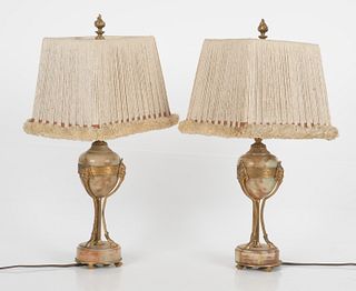 Pair of Louis XVI Style Gilt Bronze and Onyx Table Lamps
