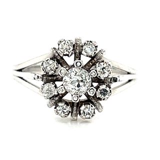 18k Diamond Retro Flower Motif Ring