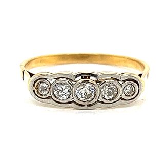 18k 5 Diamond Art Deco Ring