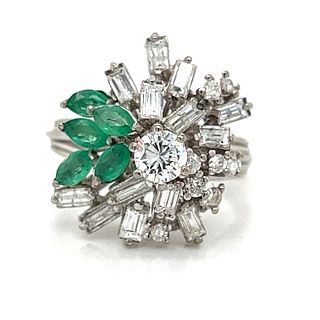 Platinum Diamond Emerald Cluster Ring