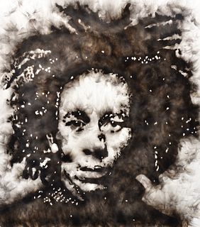 Large Sabino Guisu Smoke Painting, Bob Marley, 67"H