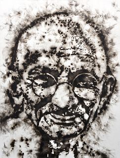 Large Sabino Guisu Smoke Painting, Mahatma Gandhi, 95"H