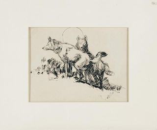 Untitled (Two Coyotes Under the Moon) by Frank Hoffman (1888-1958)