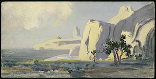 Group of 3 Painted Sketches II: Sunrise on Rock Forms / In New Mexico / Untitled Field Sketch by James Swinnerton (1875-1974)