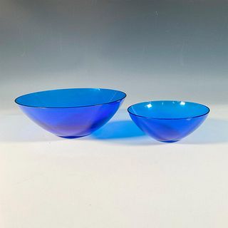 2pc Lalique Crystal Blue Bowls