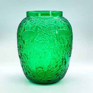 Lalique Crystal Green Vase, Biches Deer