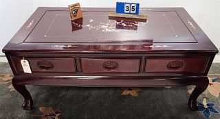 Chinese Mop Inlaid 3 Drawer Coff Table 20 1/4"H X 51"W X 9"D