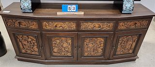 Asian 4 Drawer Over 4 Door Carved Console Cabinet 30 3/4"H X 71 3/4"W X 19"D