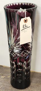 Purple Cut To Clear Cut Glass Vase 13 1/2"H X 4 3/4" Diam