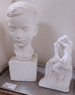 Tray Plaster Bust Of A Boy 16" And 10" Lovers