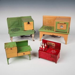 4pc Vintage Child's Toy/Salesmen's Sample Metal Ovens