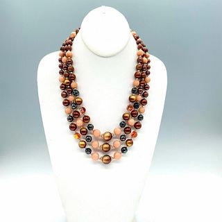 Sophisticated Three Strand Bronze Tone Bead Necklace