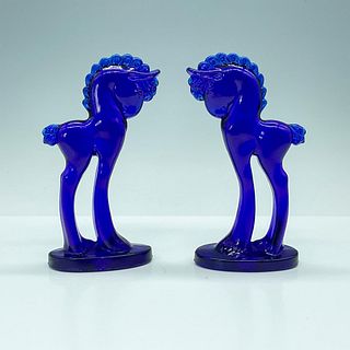 Pair of Vintage Mosser Glass Cobalt Blue Trojan Horses