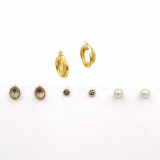 Four 14K Gold Gemstone Earrings