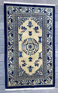 Semi-antique Chinese area rug blue and tan