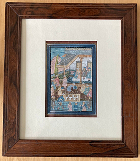 Antique Vintage Indian painting on fabric in Victorian Rosewood frame