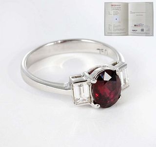 Unheated 1.54 Carat Ã¢€Å“ Pigeons Blood " Ruby And Diamond 18K Gold Ring, GIA Certified