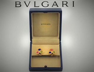 Bvlgari Vintage 18k Yellow Gold Circular Tri-Color Motifs Earrings