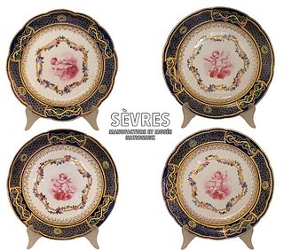 Set Of Four Late 18th C. French Hand Painted Jeweled & Enamel Sevres Plates
