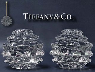 Pair Of Tiffany & Co. Pine Cone Crystal Votive Candle Holder, Signed