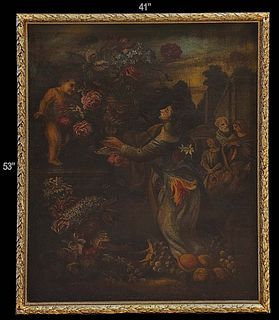 Large 19t C. Religious 'Still Life' Oil On Canvas Painting