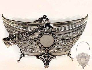 19th C. Austrian Silver Plated Crystal Bowl Centerpiece \ Basket