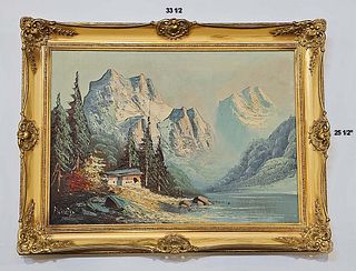 Oil On Canvas Landscape Painting Circa 1960, Signed By F. Schmidt