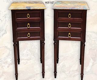 Pair Of Louis XVI Style Marble Top Side Tables