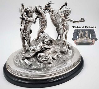 Early 20th C. French Sterling Silver Group Of Playing Cupids By Tetard Freres