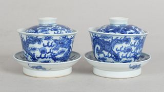 A Pair of Chinese Blue and White Covered Bowls