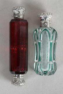 Two Victorian Glass and Silver Scent Bottles