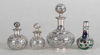 Four Silver Overlaid Scent Bottles