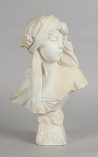 Art Nouveau Carved Marble Bust: Miarka, After Villanis