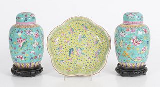 Three Pieces of Chinese Famille Rose Enameled Porcelain