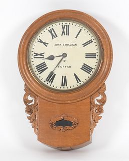 Scottish Carved Oak Tavern Clock, John Strachan, Forfar