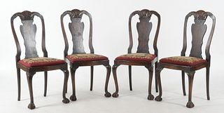 Four George II Style Carved Walnut Side Chairs