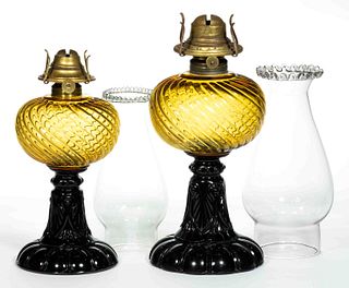 SHELDON SWIRL KEROSENE STAND LAMPS, LOT OF TWO