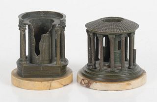 Two Grand Tour Bronze and Marble Models of Roman Temples