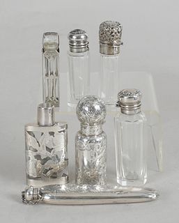 A Group of Silver and Glass Scent Bottles